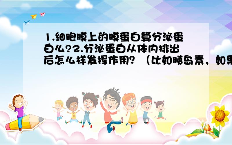 1.细胞膜上的膜蛋白算分泌蛋白么?2.分泌蛋白从体内排出后怎么样发挥作用？（比如胰岛素，如果从胰岛B细胞外排后怎么调节血糖）