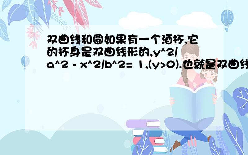 双曲线和圆如果有一个酒杯,它的杯身是双曲线形的,y^2/a^2 - x^2/b^2= 1,(y>0).也就是双曲线在x轴上半部分.现在有一个球放进杯底,求这个球的半径不能超过多少.