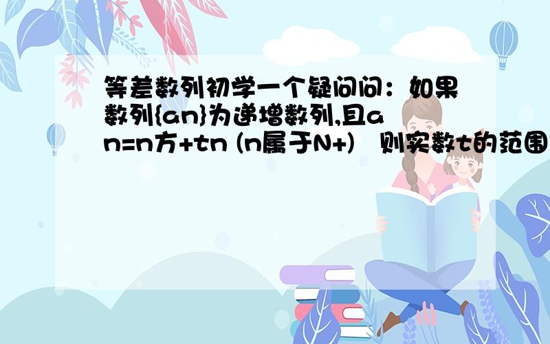 等差数列初学一个疑问问：如果数列{an}为递增数列,且an=n方+tn (n属于N+)   则实数t的范围是 ,    解析给的思路是a（n+1） ＞an  得到t＞-3   但是我不小心 用a(n+2)＞a(n+1)得到的却是不一样的结果,