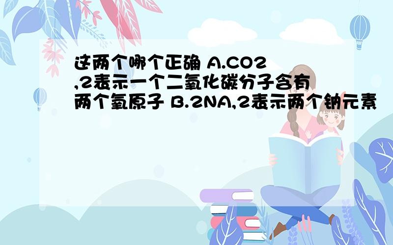 这两个哪个正确 A.CO2 ,2表示一个二氧化碳分子含有两个氧原子 B.2NA,2表示两个钠元素