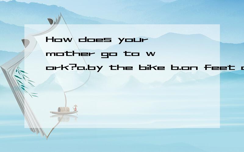 How does your mother go to work?a.by the bike b.on feet c.on foot d.on the feet