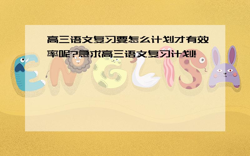 高三语文复习要怎么计划才有效率呢?急求高三语文复习计划!