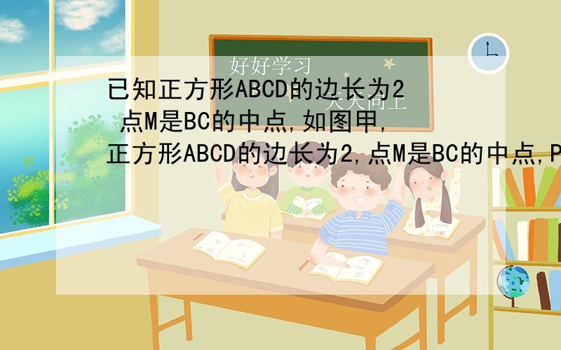 已知正方形ABCD的边长为2 点M是BC的中点,如图甲,正方形ABCD的边长为2,点M是BC的中点,P是线段MC上的一个动点（P不与M、C重合）,以AB为直径作圆O,过点P作圆O的切线交AD于点F,切点为E.（1）求四边