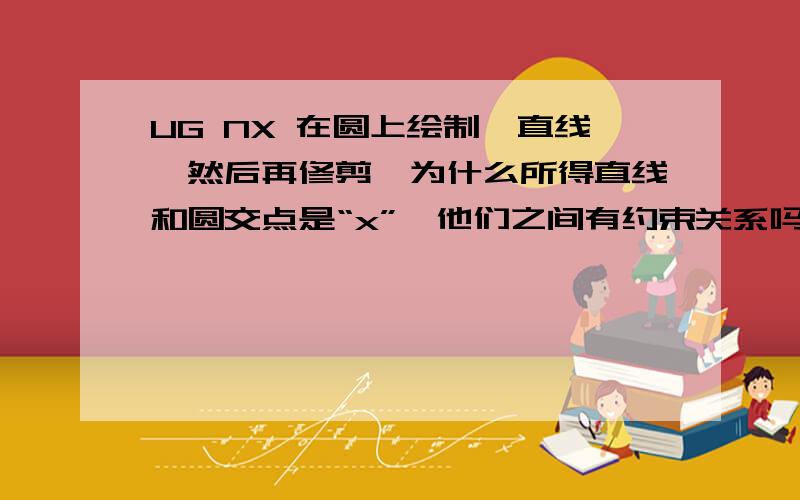 UG NX 在圆上绘制一直线,然后再修剪,为什么所得直线和圆交点是“x”,他们之间有约束关系吗?为什么吧草图放大后,会发现直线端点没在圆上?