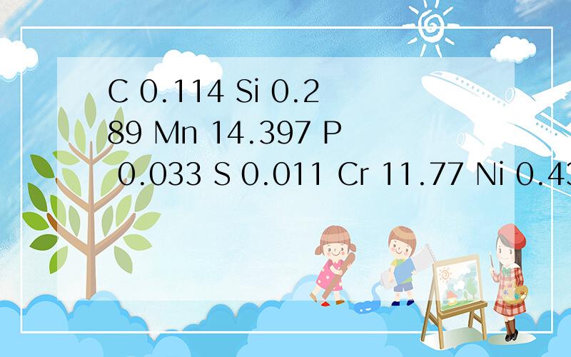 C 0.114 Si 0.289 Mn 14.397 P 0.033 S 0.011 Cr 11.77 Ni 0.43 Mo 0.123这个是数控切割机上用的钢带打的光谱,钢带规格是0.3×30mm的,请问大侠们谁知道这是什么材料的,哪里也又能买到,