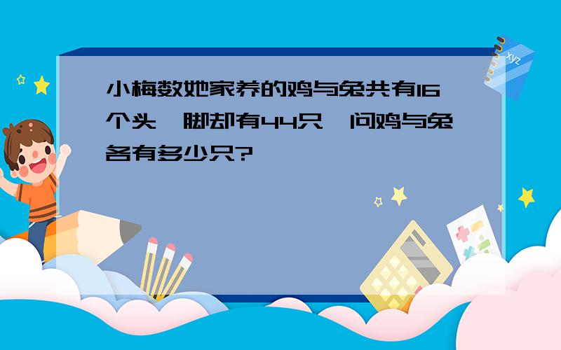 小梅数她家养的鸡与兔共有16个头,脚却有44只,问鸡与兔各有多少只?