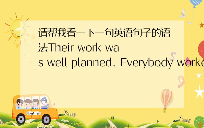 请帮我看一下一句英语句子的语法Their work was well planned. Everybody worked with great enthusiasm, and thus they overfulfilled their quota.请问这句话的语法和表达对吗?and thus那里正确吗、Their work was well planned,ev