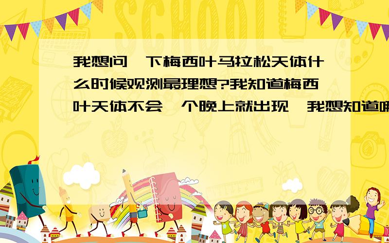 我想问一下梅西叶马拉松天体什么时候观测最理想?我知道梅西叶天体不会一个晚上就出现,我想知道哪个时间段是观测的最佳时期?