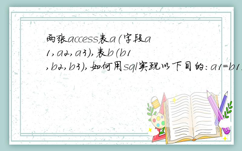 两张access表a（字段a1,a2,a3）,表b（b1,b2,b3）,如何用sql实现以下目的：a1=b1,b2=b 2,则令a3=b3?两张access表a（字段a1,a2,a3）,表b（b1,b2,b3）,如何用sql查询实现以下目的：a1=b1,b2=b 2,则令a3=b3?谢谢了