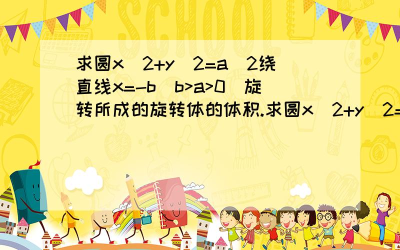 求圆x^2+y^2=a^2绕直线x=-b(b>a>0)旋转所成的旋转体的体积.求圆x^2+y^2=a^2绕直线x=-b(b>a>0)旋转所成的旋转体的体积。