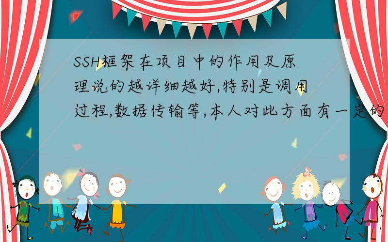 SSH框架在项目中的作用及原理说的越详细越好,特别是调用过程,数据传输等,本人对此方面有一定的了解,做过SSH项目,只是原理不太清楚,使我对这快有比较透彻的了解,说的好追加50分!还有没有