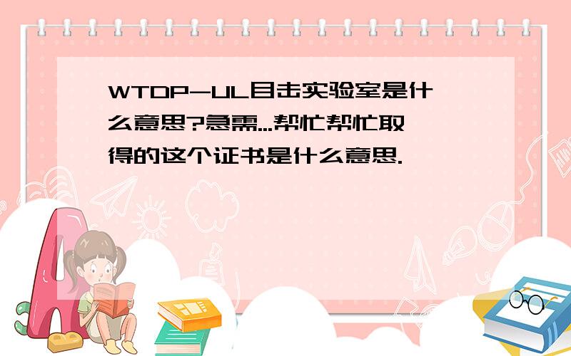 WTDP-UL目击实验室是什么意思?急需...帮忙帮忙取得的这个证书是什么意思.