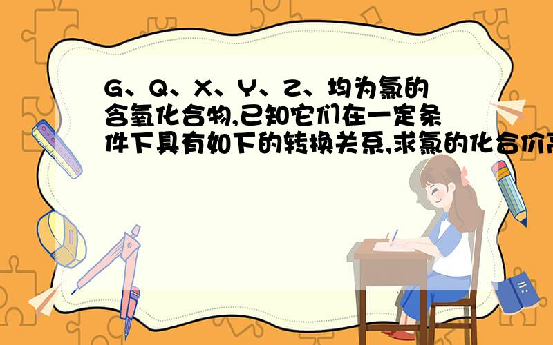 G、Q、X、Y、Z、均为氯的含氧化合物,已知它们在一定条件下具有如下的转换关系,求氯的化合价高低.