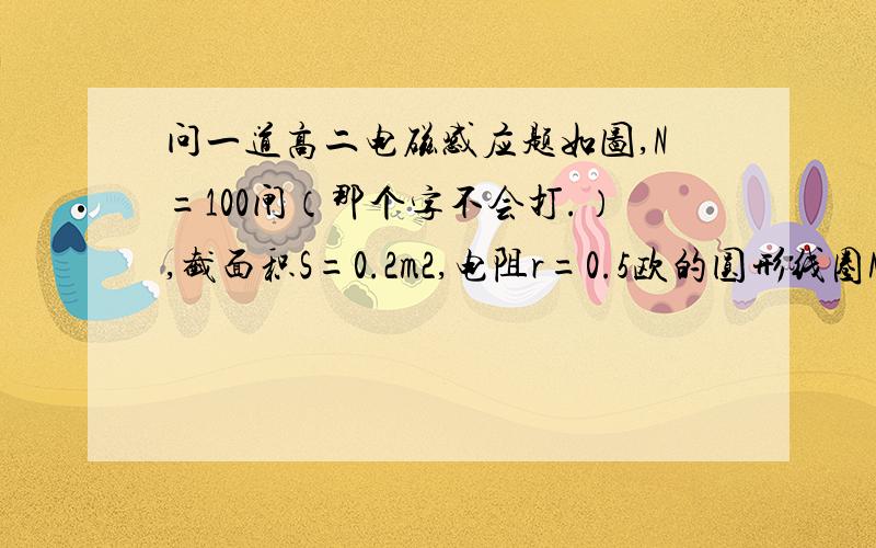 问一道高二电磁感应题如图,N=100闸（那个字不会打.）,截面积S=0.2m2,电阻r=0.5欧的圆形线圈MN处于垂直纸面向里的强磁场内,B=0.6+0.02t变化,R1=0.3欧,R2=6欧,电容C=30微法,开关S开始时未闭合,1 闭合S后