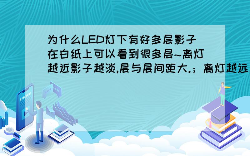 为什么LED灯下有好多层影子在白纸上可以看到很多层~离灯越近影子越淡,层与层间距大.；离灯越远越贴近桌面,影子越黑,层与层之间如果不贴近观察,根本看不见,细如发丝.不过两种情况的层