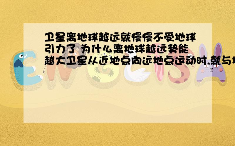 卫星离地球越远就慢慢不受地球引力了 为什么离地球越远势能越大卫星从近地点向远地点运动时,就与地球的距离变远了,那么用万有引力可以解释重力势能变大,但是离地球再远些,就不受地