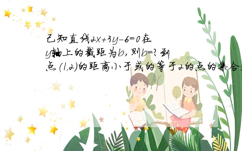 己知直线2x+3y－6=0在y轴上的截距为b,则b=?到点(l，2)的距离小于或的等于2的点的集合是？