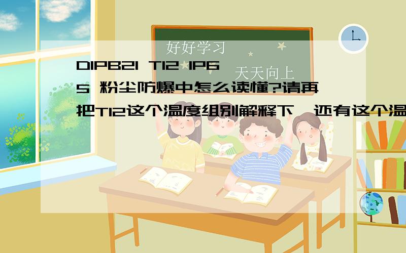 DIPB21 T12 IP65 粉尘防爆中怎么读懂?请再把T12这个温度组别解释下,还有这个温度组别的划分有多少?