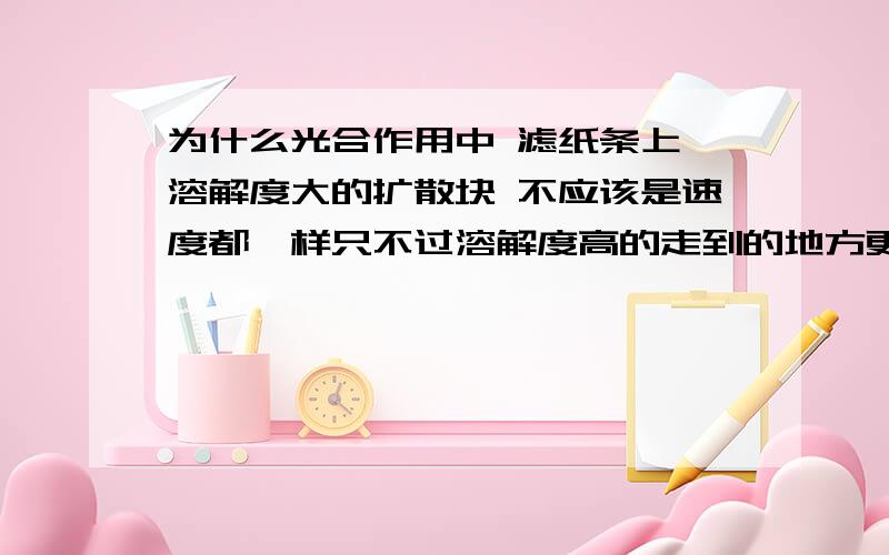 为什么光合作用中 滤纸条上 溶解度大的扩散块 不应该是速度都一样只不过溶解度高的走到的地方更远么