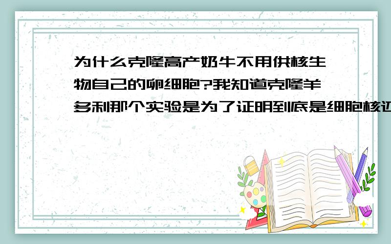 为什么克隆高产奶牛不用供核生物自己的卵细胞?我知道克隆羊多利那个实验是为了证明到底是细胞核还是细胞质决定遗传,但是克隆奶牛不需要证明什么啊?