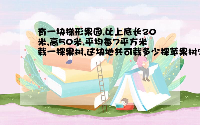 有一块梯形果园,比上底长20米,高50米,平均每7平方米栽一棵果树,这块地共可栽多少棵苹果树?