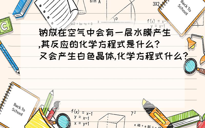 钠放在空气中会有一层水膜产生,其反应的化学方程式是什么?又会产生白色晶体,化学方程式什么?