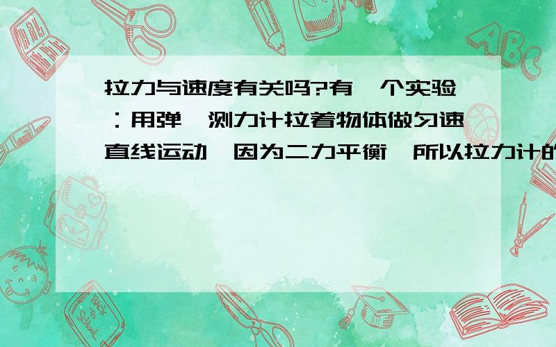 拉力与速度有关吗?有一个实验：用弹簧测力计拉着物体做匀速直线运动,因为二力平衡,所以拉力计的示数就是物体所受的摩擦力.但是,如果用更快的速度拉物体,实属是否会增加?即摩擦力是否