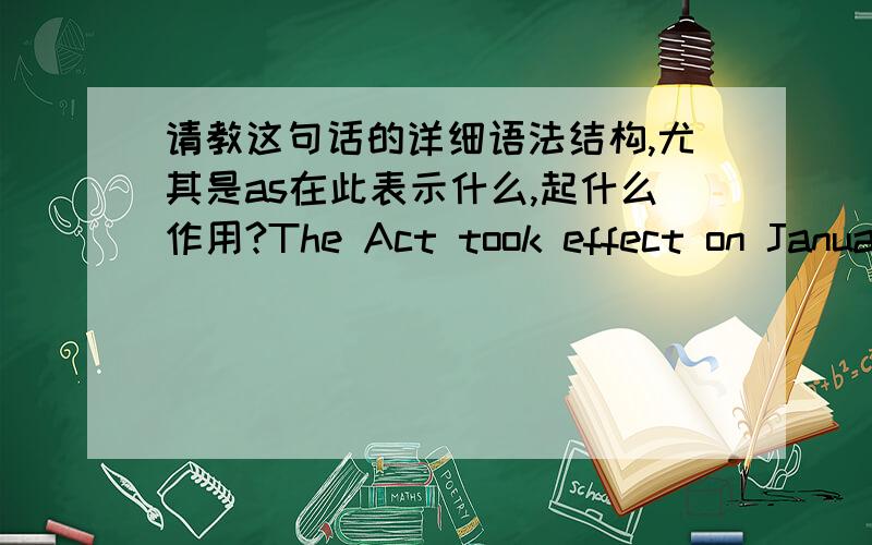 请教这句话的详细语法结构,尤其是as在此表示什么,起什么作用?The Act took effect on January 16,1920 and was designed to curb what citizens groups and legislators saw as the morally and socially destructive consequences of alcoho