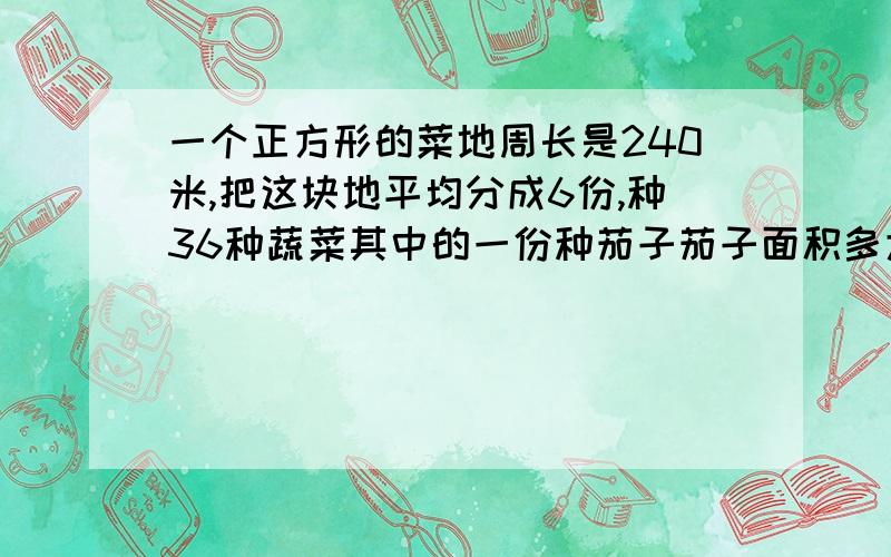 一个正方形的菜地周长是240米,把这块地平均分成6份,种36种蔬菜其中的一份种茄子茄子面积多大?