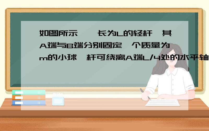 如图所示,一长为L的轻杆,其A端与B端分别固定一个质量为m的小球,杆可绕离A端L/4处的水平轴O无摩擦转动,开始时,将杆拉至水平状态.求由杆静止释放至A端转至最高点的过程中轻杆对A球所做的