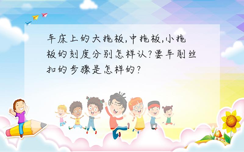 车床上的大拖板,中拖板,小拖板的刻度分别怎样认?要车削丝扣的步骤是怎样的?