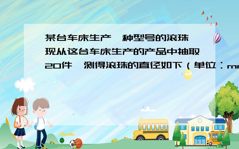 某台车床生产一种型号的滚珠,现从这台车床生产的产品中抽取20件,测得滚珠的直径如下（单位：mm）：15.0 14.5 15.2 15.5 14.8 15.1 15.2 14.8 15.2 15.014.8 15.2 15.0 15.0 14.8 15.1 14.8 14.8 14.9 15.3这个问题中,