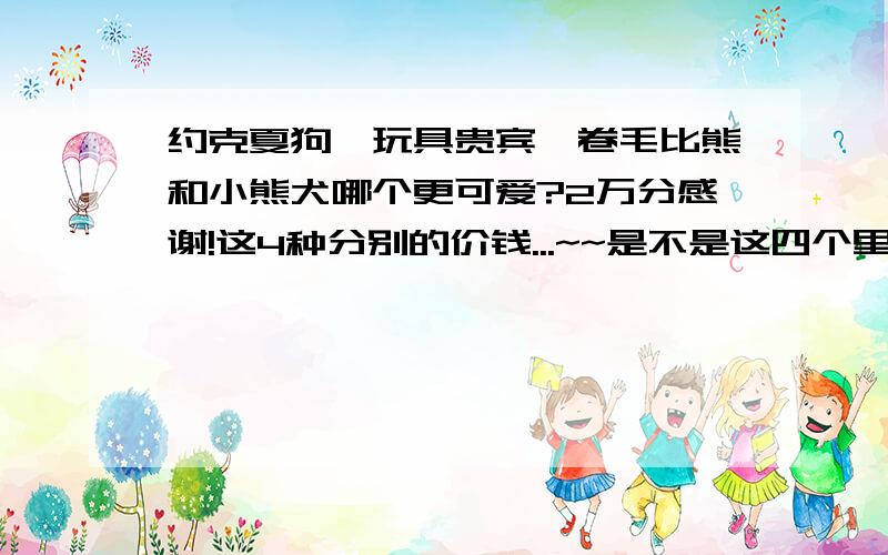 约克夏狗、玩具贵宾、卷毛比熊和小熊犬哪个更可爱?2万分感谢!这4种分别的价钱...~~是不是这四个里只有约克夏和玩具贵宾是长不大的那种?比熊和小熊犬一般会长到多大个?