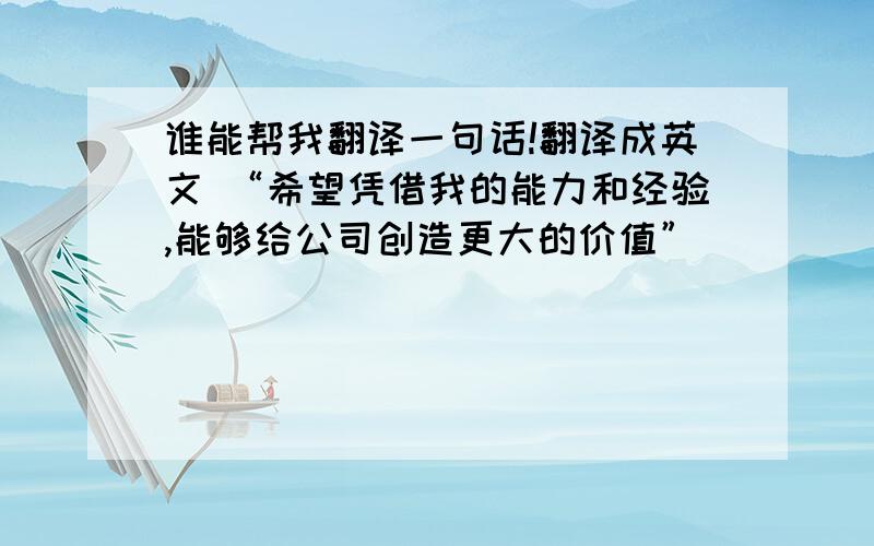 谁能帮我翻译一句话!翻译成英文 “希望凭借我的能力和经验,能够给公司创造更大的价值”