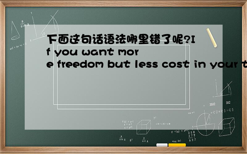 下面这句话语法哪里错了呢?If you want more freedom but less cost in your trip,it would be a better choice for you to travel by yourself.放到word里面显示有问题,但是把but 改成yet 就没问题了.可是现在这样又错在哪