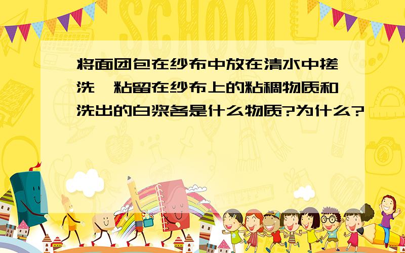 将面团包在纱布中放在清水中搓洗,粘留在纱布上的粘稠物质和洗出的白浆各是什么物质?为什么?