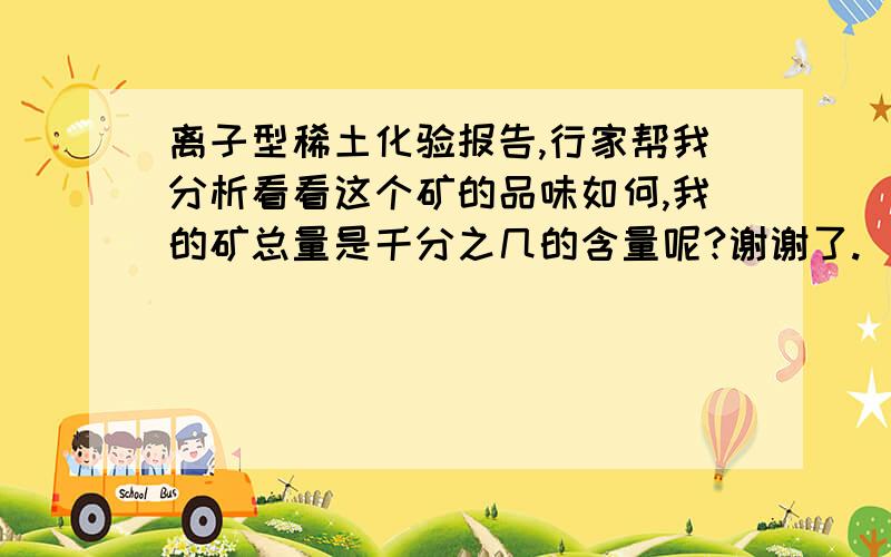 离子型稀土化验报告,行家帮我分析看看这个矿的品味如何,我的矿总量是千分之几的含量呢?谢谢了.