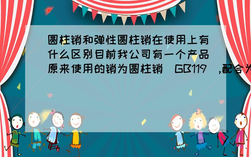 圆柱销和弹性圆柱销在使用上有什么区别目前我公司有一个产品原来使用的销为圆柱销（GB119）,配合为m6/H8,但是配合偏紧,需要将圆柱销外圆磨掉0.2mm后才可以使用,此时圆柱销与每个孔均为间