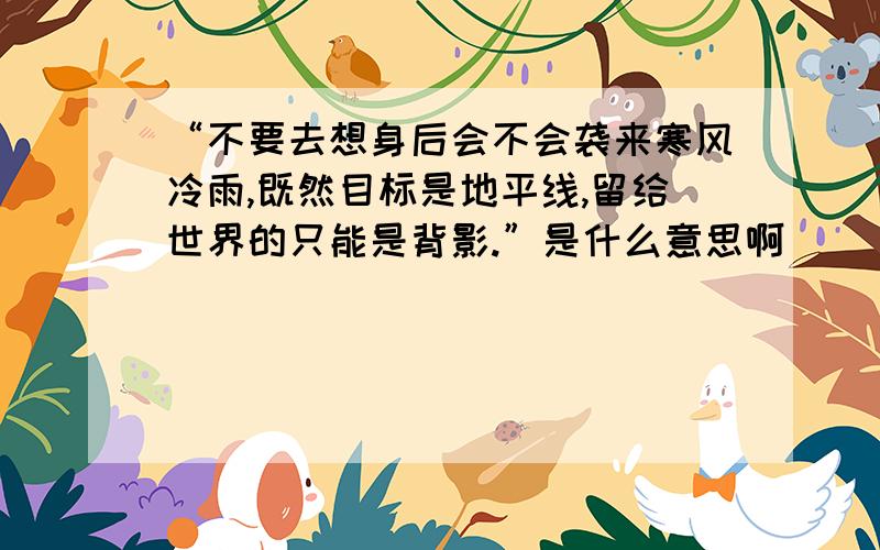 “不要去想身后会不会袭来寒风冷雨,既然目标是地平线,留给世界的只能是背影.”是什么意思啊