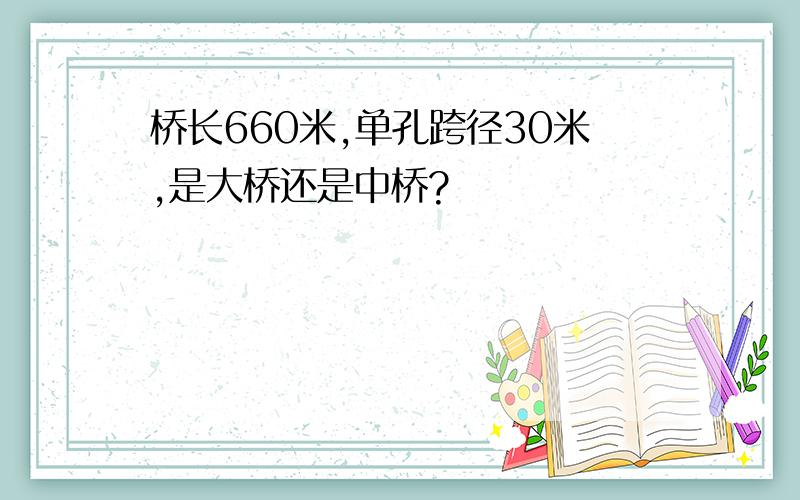 桥长660米,单孔跨径30米,是大桥还是中桥?