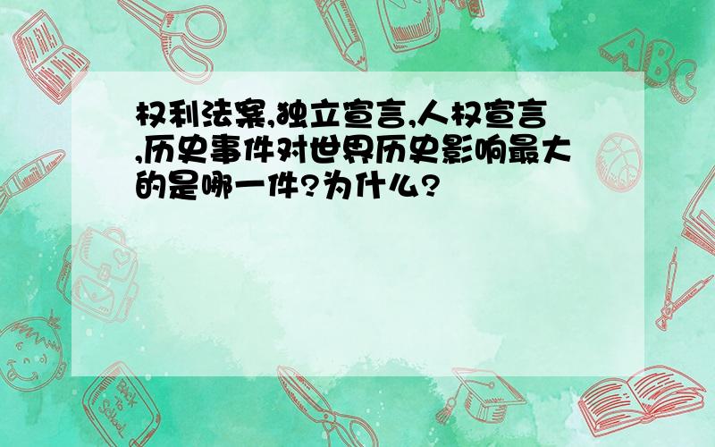 权利法案,独立宣言,人权宣言,历史事件对世界历史影响最大的是哪一件?为什么?