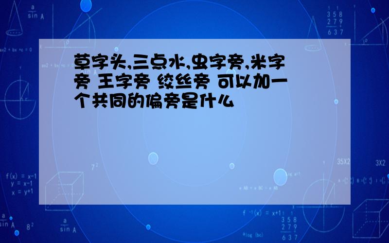 草字头,三点水,虫字旁,米字旁 王字旁 绞丝旁 可以加一个共同的偏旁是什么