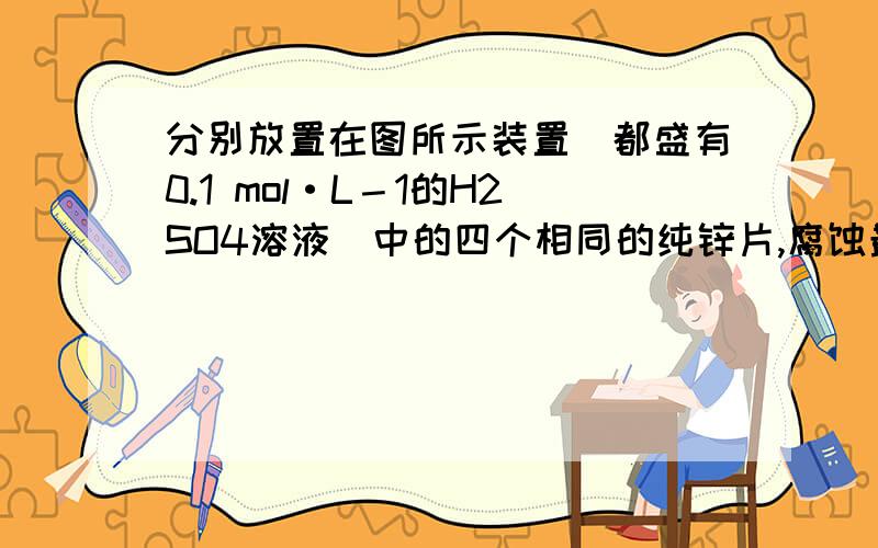 分别放置在图所示装置(都盛有0.1 mol·L－1的H2SO4溶液)中的四个相同的纯锌片,腐蚀最快的是原因是什么