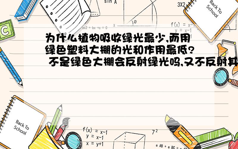 为什么植物吸收绿光最少,而用绿色塑料大棚的光和作用最低? 不是绿色大棚会反射绿光吗,又不反射其他光.为什么绿色大棚会反射除绿光以外的其他光?