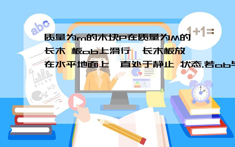 质量为m的木块P在质量为M的长木 板ab上滑行,长木板放在水平地面上一直处于静止 状态.若ab与地面间的动摩擦因数为μ1,木块P 与长木板ab间的动摩擦因数为μ2,则长木板ab 受到地面的摩擦力大