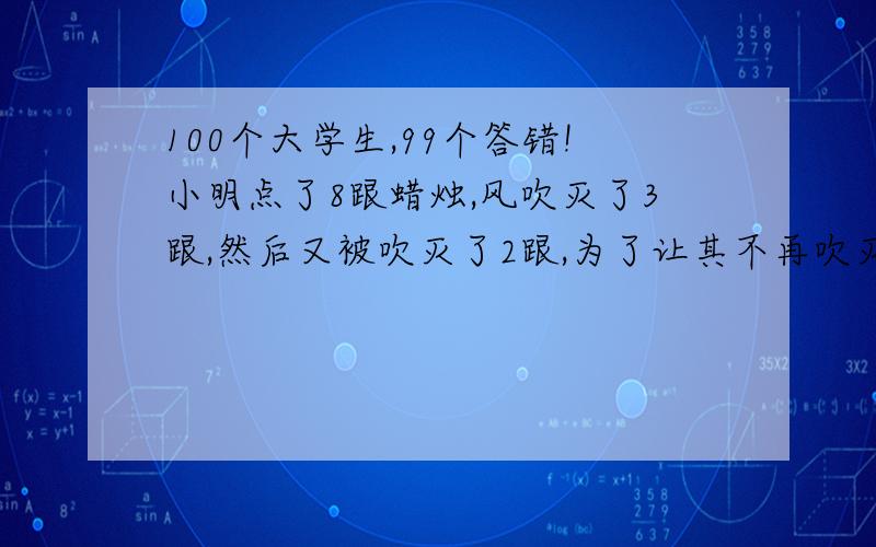 100个大学生,99个答错!小明点了8跟蜡烛,风吹灭了3跟,然后又被吹灭了2跟,为了让其不再吹灭,小明关住了窗户,蜡烛就没吹灭了!问：蜡烛最后还能剩多少根?