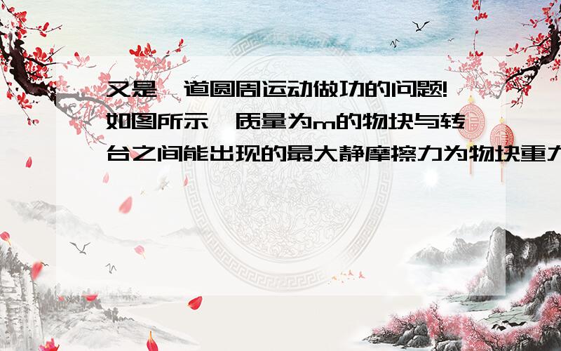 又是一道圆周运动做功的问题!如图所示,质量为m的物块与转台之间能出现的最大静摩擦力为物块重力的k倍,物块与转轴OO′相距R,物块随转台由静止开始转动,当转速增加到一定值时,物块将在