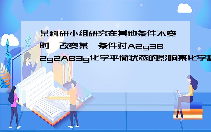 某科研小组研究在其他条件不变时,改变某一条件对A2g3B2g2AB3g化学平衡状态的影响某化学科研小组研究在其他条件不变时,改变某一条件对A2（g）＋3B2（g）2AB3（g）化学平衡状态的影响,得到如