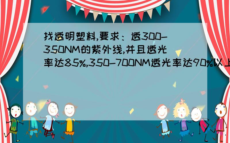 找透明塑料,要求：透300-350NM的紫外线,并且透光率达85%,350-700NM透光率达90%以上,流动性好些的