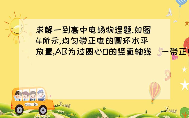 求解一到高中电场物理题.如图4所示,均匀带正电的圆环水平放置,AB为过圆心O的竖直轴线．一带正电的微粒(可视为点电荷),从圆心O正上方某处由静止释放向下运动,不计空气阻力．在运动的整